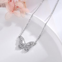 Pendant Necklaces Sole Memory Zircon Crystal Butterfly Silver Color Female Necklace SNE652