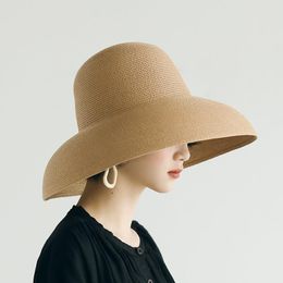 Stingy Brim Hats DT71 Summer Hepburn Style Wind Retro Sun Hat Wide Side Visor Holiday Sunscreen Beach Fashion Wild Big Grass