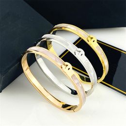 Luxury Design 18K Rose Gold Stainless Steel Bangle INS Style White Shell Bracelet for Women Gift