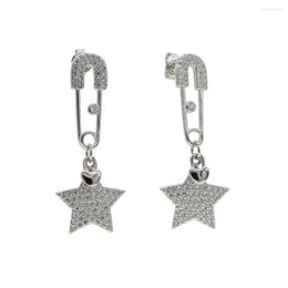 Dangle Earrings Safety Pin With Star And Heart Danle For Women Gothic Fashion White Crystal CZ Female Korean Jewellery Ear Cuff