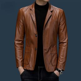 Men's Jackets Dress Suit Coat Mens Jackets Lapel Business Leather Jackets Men Pu Blazers Korean Style Slim Fashion Leather Coat Streetwear 230509