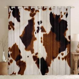 Curtain 3D Farmhouse Animal Skin Theme Cow Print Vintage Brown Cowhide Shading Polyester For Living Room Bedroom Decor Hooks