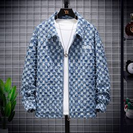 Men's Jackets Mens Fashion Jacquard Plaid Denim Jacket Spring and Autumn Loose Casual Couple Clothes Personality Japanese Streetwear 230509