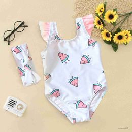 Two-Pieces Girls Swimsuit One-piece Bodysuit Children Swimwear Cartoon Print Kid Baby Skirt Lovely Bikini Bathing Suit Beach Wear Swimwear