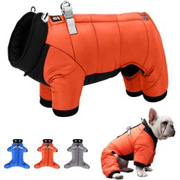 Rompers New Waterproof Jumpsuit Dog Clothes Winter Warm Pet Dog Jacket Coat Puppy Pet Jumpsuit For Small Dog With Reflective Harness