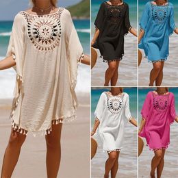 Women's Swimwear White Vintagehollow Out Kaftan Casual Maxi Dress Summer Clothes Women Beach Wear Swim Suit Cover Up