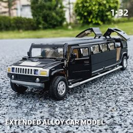 Diecast Model 1 32 Alloy H2 Lengthen Limousine Metal Diecast Car Model Sound and Light Pull Back Kids Toy Vehicles gift 230509