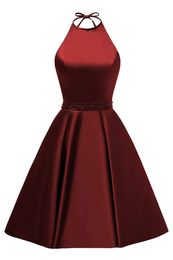 Short Halter Prom Dresses Beading Sequins Backless A-Line Satin Lace-up Plus Size Graduation Cocktail Homecoming Formal Evening Party Gown 20
