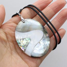 Pendant Necklaces Natural Oval Black Shell With Leather Rope Chain Mother Of Pearl Shells Pendants Necklace For Women Men Simple Jewelry