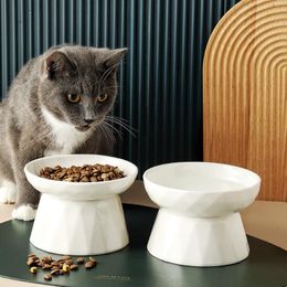 Feeding Cat Ceramic Slow Down Eat Bowl Prevent Obesity Pet Food Water Feeder Supplies High Foot Dog Drinking Eating Feeding Bowls