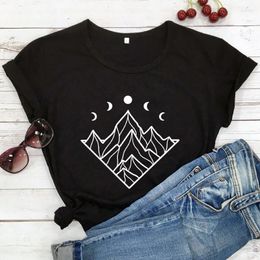 Women's T Shirts Moon Phases Mountains T-shirt Hiking Shirt Natural Inspiration Tees Women Fashion Casual Vintage Tee Tops