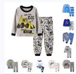 Pyjamas Digger Baby Boy Pyjamas Kläder kostar långärmad bomullsbarn t-shirts byxa pyjamas set barn sömnkläder 2 3 4 5 6 7 år 230509