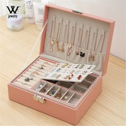 Jewellery Boxes WE High Capacity Leather Jewellery Box Travel Jewellery Organiser Multifunction Necklace Earring Ring Storage Box Women Gifts 230509