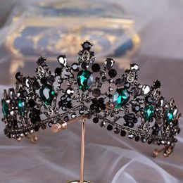 Wedding Hair Jewellery KMVEXO European Green Crystal Tiaras Vintage Black Pageant Crown Baroque Bridal Accessories Gift 230508