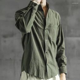 Men's Casual Shirts Men's Cotton Linen Shirt Long Sleeve Black White Tops Men Green Loose Harajuku Spring Fall Button Up Camisas De