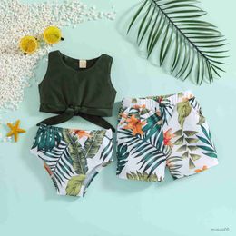 Two-Pieces Summer Family Matching Swimsuit New Fashion Sisters Brothers Leaf Printed Swimwear Split Bathing Suit Swim Shorts