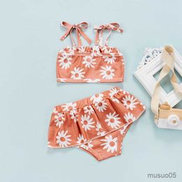 Two-Pieces Swimwear Baby Girls Bathing Suit Printing CamisoleandRuffle Underpants Bikini Swimsuit for Toddlers Summer Baby Beachwear