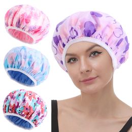 2023 Thick Shower Cap Waterproof Bath Hat Elastic Double Layer Terry Lined Headcover Women Dry Hair Bathroom Hat Bathroom Accessories