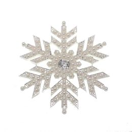 Brooches Pins Silver-Tone Christmas Winter Pearl Snowflake Flower Brooch Pin