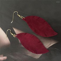 Dangle Earrings Luxury Unique Leaf Collection Fake Leather Burgundy Snake Skin Printed Drop For Women Girl Lady Gift Bohemia Statement