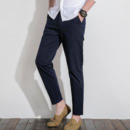 Men's Pants Korean Style Summer Work Pant Men 97% Cotton Casual Solid Color Straight Ankle-Length Trouser Clothing Size 28-38