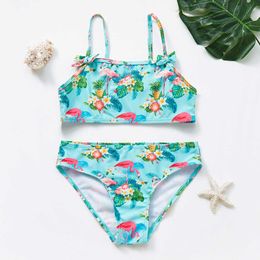 1-8T Baby Toddler Girls Two Piece Tankini Set New 2022 Children's and Girls' Summer Flamingo Unicorn Bikini Swimwear P230602