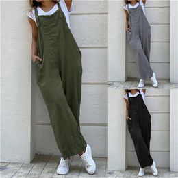 Women's Jumpsuits Rompers Women Suspender Overalls Vintage Playsuits Long Pockets Wide Leg Pants Combinaison Oversize 230509