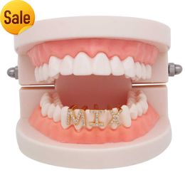 1Pcs Copper Zircon A-Z Letters Hip Hop Rapper Single Tooth Braces Rhinestone Tooth Top Bottom Grill Teeth Cosplay Jewellery