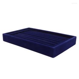 Jewelry Pouches Ring Earrings Studs Tray 7 Slots Multifunctional Space Saving Blue Velvet Showcase Display Organizer