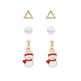 Stud Earrings 3Pcs/Set Cute Christmas Fashion Jewelry Nature Pearl Cartoon Snowman For Women Girls Trendy Xmas Accessories