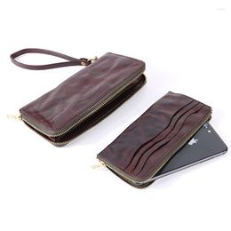 Wallets Long Wallet Men Handmade Split Purse Card Holder Zipper Simple Men's Clutch Bags 2023 Original First Layer Leather