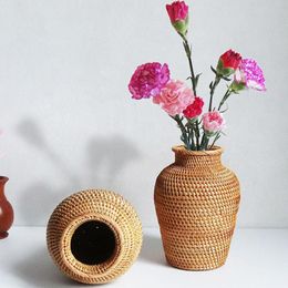 Decorative Objects Figurines Handmade Rattan Vase Flower Pot Holder Plant Storage Wicker Vases Woven Basket Home 230508