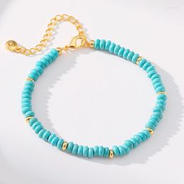 Link Bracelets Kpop Design 18K Gold Plated Copper Beads Accessory Natural Blue Turquoise Boho Style Bracelet Women Girls Jewellery