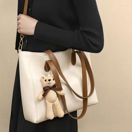 Evening Bags Women Split Leather Shoulder Bear Accessories Solid Multifunction Handbags Large Capacity Fashion Crossbody Bucket