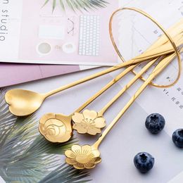 Coffee Scoops Stainless Steel Coffee Spoon 1 Piece Golden and Silver Rose Cherry Coffee Spoon Christmas Gifts Kitchen Accessories Dishware Decoration P230509