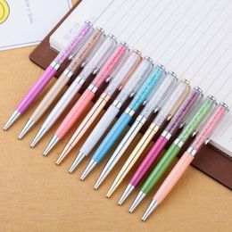 10pcs High Quality Colourful Crystal Pen Writing Metal Ballpoint Diamond Silver Clip Office Stationery Gift