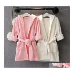 Jackets Autumn Winter Baby Clothes For Bathrobes Cute Annimal Bear Girls Solid Pink White Kids Children Outfits With Hat1 Drop Deliv Dhtew