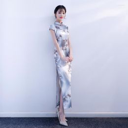 Ethnic Clothing Sheng Coco Double Layer Eight Button Short Sleeve Long Cheongsam Chinese Tradition Dress Female Walk Show Oriental Dresses