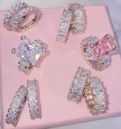 Band Rings 2023 New Wholesale Iced Out Bling 5a White Pink Cubic Zirconia CZ Engagement Band Wedding Rings For Women Z0509