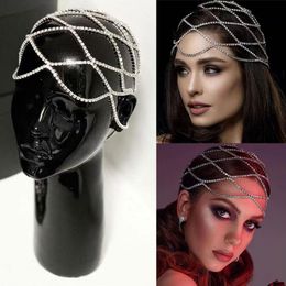 Wedding Hair Jewelry Hollow Mesh Headpiece Bridal Chain For Women Luxury Crystal band Hat Accessory 230508