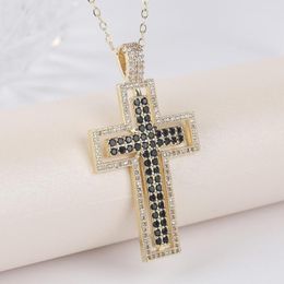 Pendant Necklaces Big CZ Design Cross Black White Crystal Chain Necklace Copper Cubic Zircon Choker 2 Colors Choice Religion Jewelry Gifts