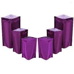 Storage Bags 100Pcs Purple Aluminum Foil Stand Up Bag Waterproof Dustproof Reusable Reclosable Dried Fruits Candy Coffee Tea Nuts