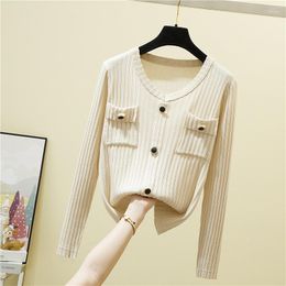 Women's Sweaters For Women Fashion V Neck Korean Style Knitted Pullover Sweater Long Sleeve Top Femme Button Pockets Clothes Pull