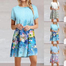 Casual Dresses Women Mini Summer Ruffle Short Sleeve Cute Crew Neck Flowy Dress