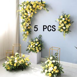 Decorative Flowers Luxurious Yellow Wedding Flower Set Artificial Arrangement Table Center Decoration Ball Party Scene Layout