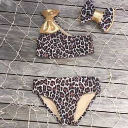 Children's swimwear One shoulder bikini set for girls 3pcs kids babies kids oncinha print cute swimsuit beach outfit P230509