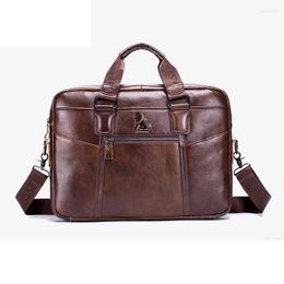 Briefcases Men's Genuine Leather Briefcase Casual Male Totes Handbag First Layer Cowhide Business Men Purse Shoulder Messenger Laptop