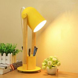 Table Lamps Nordic Penholder Reading Light Adjustable Wrought Iron Wooden Lamp For Learning Study Room Office Dormitory Bedroom Plug