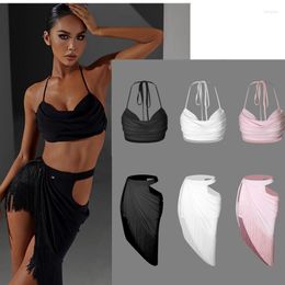 Stage Wear Latin Top Salsa Skirt Samba Tango Blouse Bodysuit Black Pink White 2311