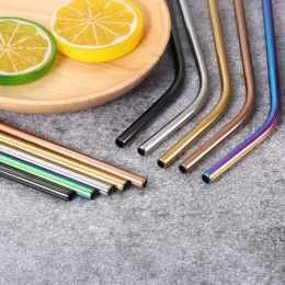 8.5 10.5 inch Drinking Straws Colorful 304 Stainless Steel Metal 215mm 266mm Straight/Bent Reusable Bar Accessories factory outlet